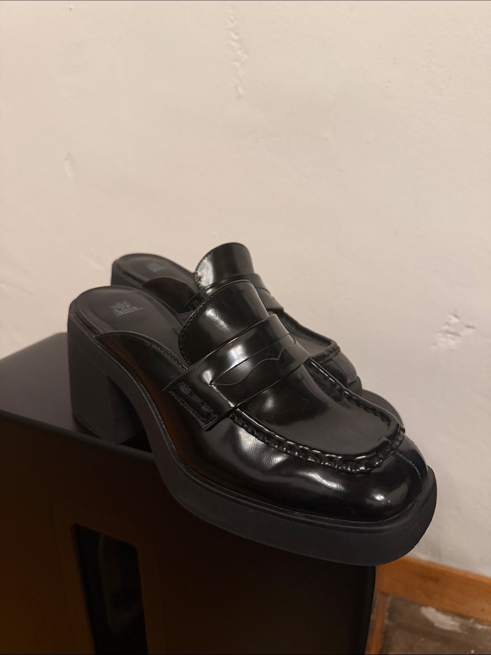 wild fable Black Patent Loafer Mule with Block Heel